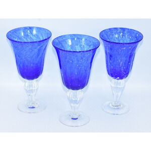 Val De Pome Christophe Saba Biot Seeded Blue Wine/Water Stemware Goblets France